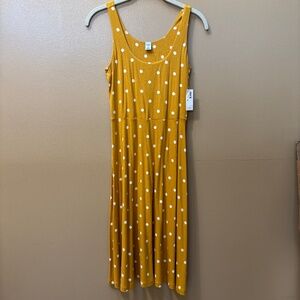 Old Navy Polka Dot Sleeveless Dress Gold/White Midi Length Size XS NWT